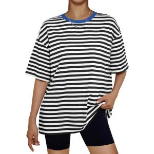 Trendy Queen Womens Oversized Summer T Shirts Plus Size Batwing Cute Casual Tops Short Sleeves Fashion Workout Clothes(Seblackwhite)