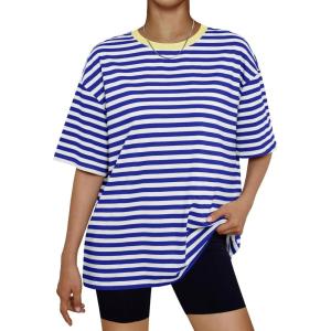 Trendy Queen Womens Oversized Summer T Shirts Plus Size Batwing Cute Casual Tops Short Sleeves Fashion Workout Clothes(Sebluewhite)
