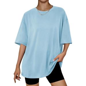 Trendy Queen Womens Oversized Summer T Shirts Plus Size Batwing Cute Casual Tops Short Sleeves Fashion Workout Clothes(Skyblue)