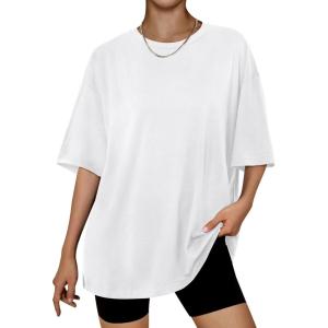 Trendy Queen Womens Oversized Summer T Shirts Plus Size Batwing Cute Casual Tops Short Sleeves Fashion Workout Clothes(White)