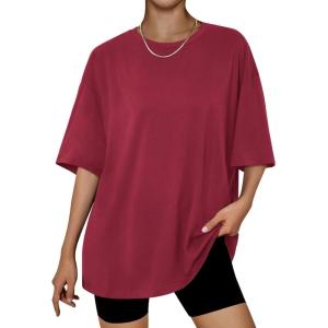 Trendy Queen Womens Oversized Summer T Shirts Plus Size Batwing Cute Casual Tops Short Sleeves Fashion Workout Clothes(Winered)