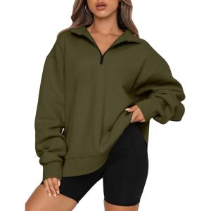 Trendy Queen Womens Oversized Sweatshirts Fall Sweaters Fashion Hoodies Half Zip Pullover Long Sleeve Shirts Clothes(Armygreen)