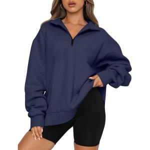 Trendy Queen Womens Oversized Sweatshirts Fall Sweaters Fashion Hoodies Half Zip Pullover Long Sleeve Shirts Clothes(Darkblue)