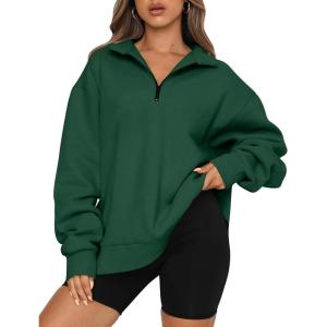 Trendy Queen Womens Oversized Sweatshirts Fall Sweaters Fashion Hoodies Half Zip Pullover Long Sleeve Shirts Clothes(Darkgreen)