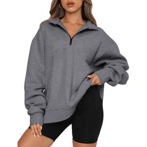 Trendy Queen Womens Oversized Sweatshirts Fall Sweaters Fashion Hoodies Half Zip Pullover Long Sleeve Shirts Clothes(Darkgrey)