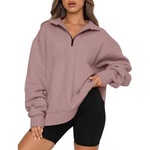 Trendy Queen Womens Oversized Sweatshirts Fall Sweaters Fashion Hoodies Half Zip Pullover Long Sleeve Shirts Clothes(Darkpink)
