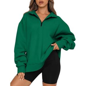 Trendy Queen Womens Oversized Sweatshirts Fall Sweaters Fashion Hoodies Half Zip Pullover Long Sleeve Shirts Clothes(Grass)