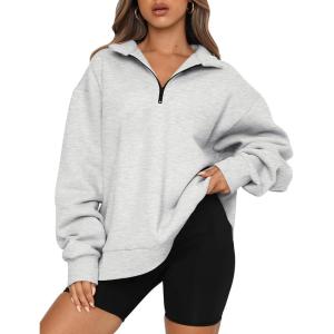 Trendy Queen Womens Oversized Sweatshirts Fall Sweaters Fashion Hoodies Half Zip Pullover Long Sleeve Shirts Clothes(Grey)