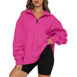 Trendy Queen Womens Oversized Sweatshirts Fall Sweaters Fashion Hoodies Half Zip Pullover Long Sleeve Shirts Clothes(Hotpink)