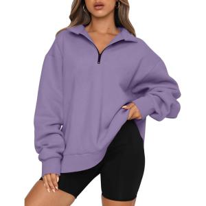 Trendy Queen Womens Oversized Sweatshirts Fall Sweaters Fashion Hoodies Half Zip Pullover Long Sleeve Shirts Clothes(Purple)
