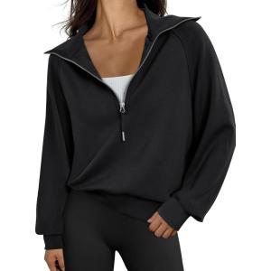 Trendy Queen Womens Oversized Sweatshirts Half Zip Pullover Fall Long Sleeve Quarter Zip Hoodies Teen Girls Y2K Clothes(Black)