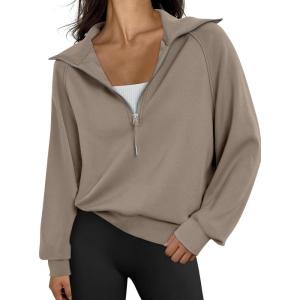 Trendy Queen Womens Oversized Sweatshirts Half Zip Pullover Fall Long Sleeve Quarter Zip Hoodies Teen Girls Y2K Clothes(Coffeegrey)