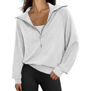 Trendy Queen Womens Oversized Sweatshirts Half Zip Pullover Fall Long Sleeve Quarter Zip Hoodies Teen Girls Y2K Clothes(Grey)