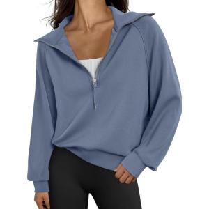 Trendy Queen Womens Oversized Sweatshirts Half Zip Pullover Fall Long Sleeve Quarter Zip Hoodies Teen Girls Y2K Clothes(Greyblue)