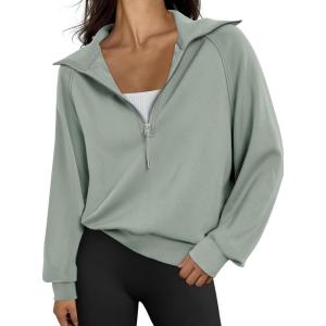 Trendy Queen Womens Oversized Sweatshirts Half Zip Pullover Fall Long Sleeve Quarter Zip Hoodies Teen Girls Y2K Clothes(Lightgreen)