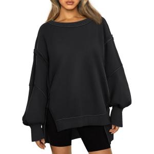 Trendy Queen Womens Oversized Sweatshirts Hoodies Crewneck Shirts Fall Outfits Teen Girls Y2k Winter Clothes(Black)