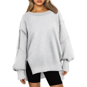 Trendy Queen Womens Oversized Sweatshirts Hoodies Crewneck Shirts Fall Outfits Teen Girls Y2k Winter Clothes(Grey)