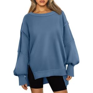 Trendy Queen Womens Oversized Sweatshirts Hoodies Crewneck Shirts Fall Outfits Teen Girls Y2k Winter Clothes(Greyblue)