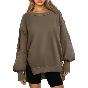 Trendy Queen Womens Oversized Sweatshirts Hoodies Crewneck Shirts Fall Outfits Teen Girls Y2k Winter Clothes(Light Coffee)