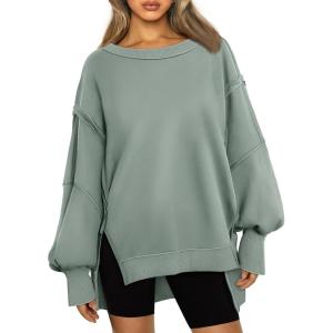 Trendy Queen Womens Oversized Sweatshirts Hoodies Crewneck Shirts Fall Outfits Teen Girls Y2k Winter Clothes(Lightgreen)