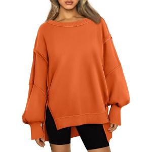 Trendy Queen Womens Oversized Sweatshirts Hoodies Crewneck Shirts Fall Outfits Teen Girls Y2k Winter Clothes(Orange)
