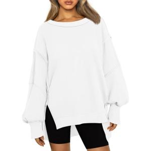 Trendy Queen Womens Oversized Sweatshirts Hoodies Crewneck Shirts Fall Outfits Teen Girls Y2k Winter Clothes(White)