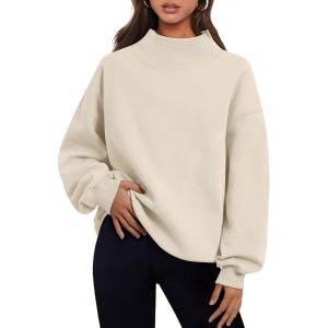 Trendy Queen Womens Oversized Sweatshirts Turtleneck Pullover Long Sleeve Hoodies Tops Fall Fashion Outfits 2025 Clothes(Beige)