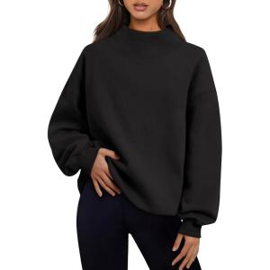 Trendy Queen Womens Oversized Sweatshirts Turtleneck Pullover Long Sleeve Hoodies Tops Fall Fashion Outfits 2025 Clothes(Black)