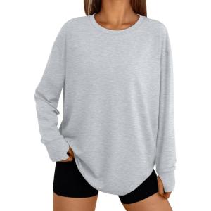 Trendy Queen Womens Oversized T Shirts Fall Thumb Hole Long Sleeve Workout Tops Fashion Plus Size Gym Loose Y2k Tunic Tee(Grey)