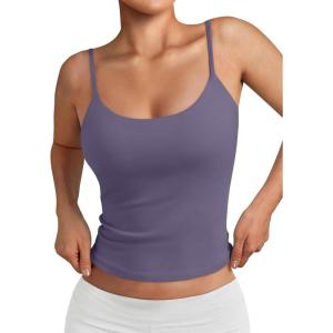 Trendy Queen Womens Spaghetti Strap Tank Top Summer Double Lined Workout Camisole Going Out Cute Tops Y2k Teen Girl Basic(Graypurple)