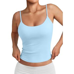 Trendy Queen Womens Spaghetti Strap Tank Top Summer Double Lined Workout Camisole Going Out Cute Tops Y2k Teen Girl Basic(Lightblue)