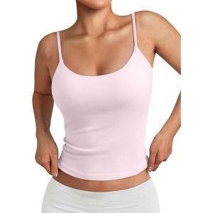 Trendy Queen Womens Spaghetti Strap Tank Top Summer Double Lined Workout Camisole Going Out Cute Tops Y2k Teen Girl Basic(Lightpink)