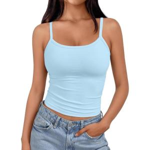 Trendy Queen Womens Spaghetti Strap Tank Tops Adjustable Cute Camisole Going Out Crop Tops Summer Clothes(Babyblue)