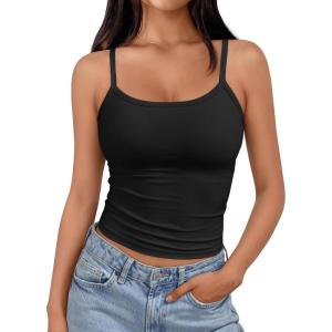Trendy Queen Womens Spaghetti Strap Tank Tops Adjustable Cute Camisole Going Out Crop Tops Summer Clothes(Black)