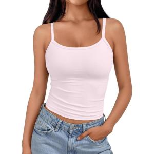 Trendy Queen Womens Spaghetti Strap Tank Tops Adjustable Cute Camisole Going Out Crop Tops Summer Clothes(Pink)