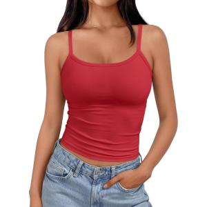 Trendy Queen Womens Spaghetti Strap Tank Tops Adjustable Cute Camisole Going Out Crop Tops Summer Clothes(Red)