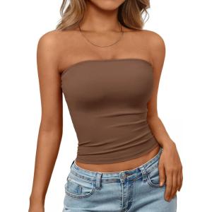 Trendy Queen Womens Strapless Tube Tops Basic Backless Sleeveless Bandeau Going Out Crop Tops Cute 2025 Summer Clothes(Coffee)