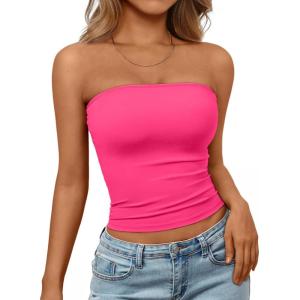 Trendy Queen Womens Strapless Tube Tops Basic Backless Sleeveless Bandeau Going Out Crop Tops Cute 2025 Summer Clothes(Hotpink)