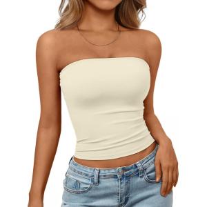Trendy Queen Womens Strapless Tube Tops Basic Backless Sleeveless Bandeau Going Out Crop Tops Cute 2025 Summer Clothes(Khaki)