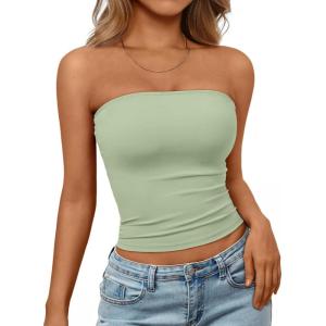 Trendy Queen Womens Strapless Tube Tops Basic Backless Sleeveless Bandeau Going Out Crop Tops Cute 2025 Summer Clothes(Light Green)