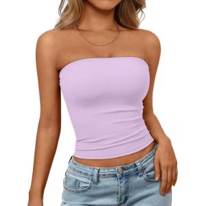 Trendy Queen Womens Strapless Tube Tops Basic Backless Sleeveless Bandeau Going Out Crop Tops Cute 2025 Summer Clothes(Light Purple)