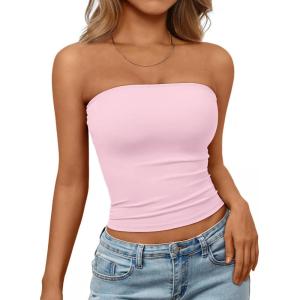 Trendy Queen Womens Strapless Tube Tops Basic Backless Sleeveless Bandeau Going Out Crop Tops Cute 2025 Summer Clothes(Pink)