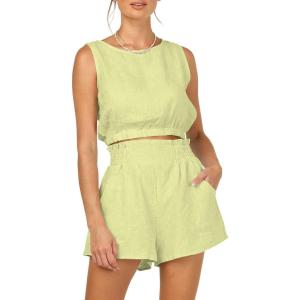 Trendy Queen Womens Summer 2 Piece Outfits Short Sets Matching Sleeveless Tank Top High Waisted Shorts with Pockets(Lemonyellow)