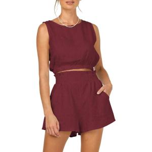 Trendy Queen Womens Summer 2 Piece Outfits Short Sets Matching Sleeveless Tank Top High Waisted Shorts with Pockets(Red)