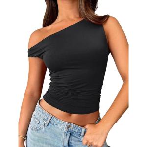 Trendy Queen Womens Summer Off The Shoulder Tops Going Out T Shirts Crop Tank Top Fashion Clothes Spring Outfits 2025(Black)