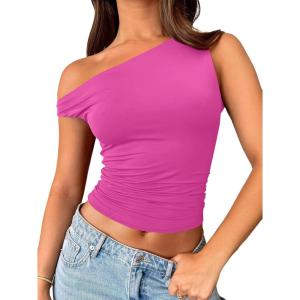 Trendy Queen Womens Summer Off The Shoulder Tops Going Out T Shirts Crop Tank Top Fashion Clothes Spring Outfits 2025(Hot Pink)