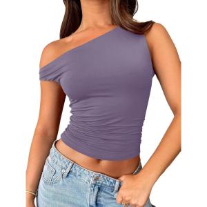 Trendy Queen Womens Summer Off The Shoulder Tops Going Out T Shirts Crop Tank Top Fashion Clothes Spring Outfits 2025(Lavender)