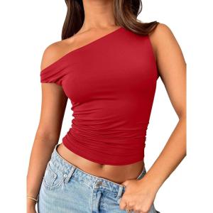 Trendy Queen Womens Summer Off The Shoulder Tops Going Out T Shirts Crop Tank Top Fashion Clothes Spring Outfits 2025(Red)