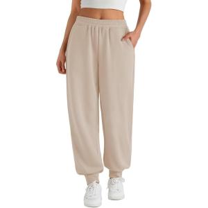 Trendy Queen Womens Sweatpants Baggy Athletic Joggers with Pockets Lounge Pants(Beige)