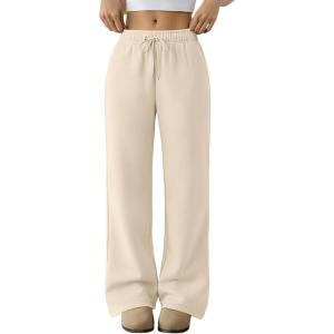 Trendy Queen Womens Sweatpants Baggy Wide Leg Barrel Pants Lounge Comfy Palazzo Joggers with Pockets(Beige)